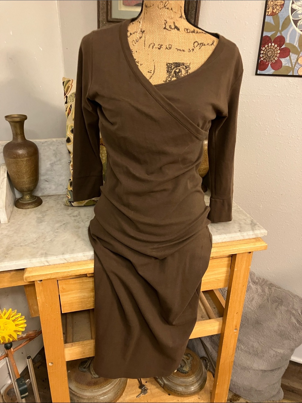 Peruvian Connection Chocolate Brown Wrap Midi Dress